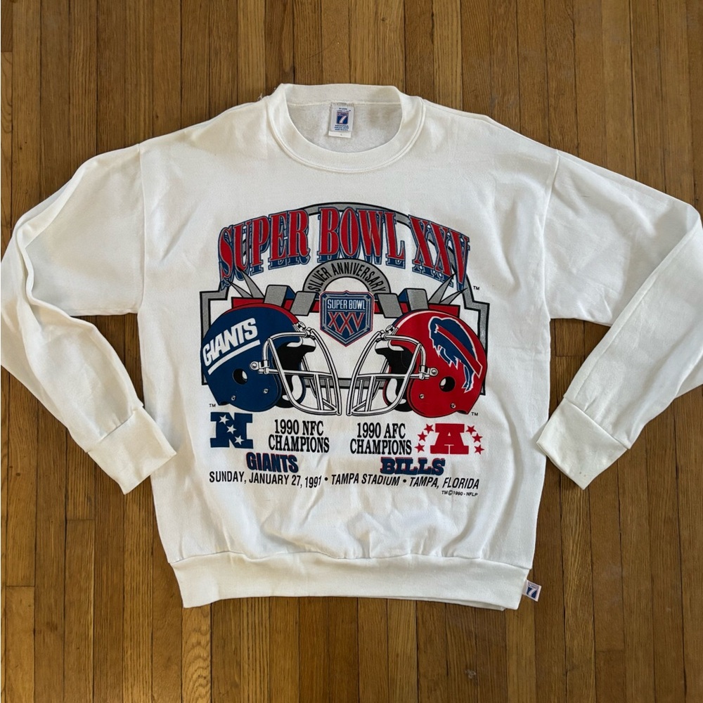 🔥 Vintage 1990 Bills vs Giants Super Bowl XXV White Crewneck NFL Bills Mafia 🔥